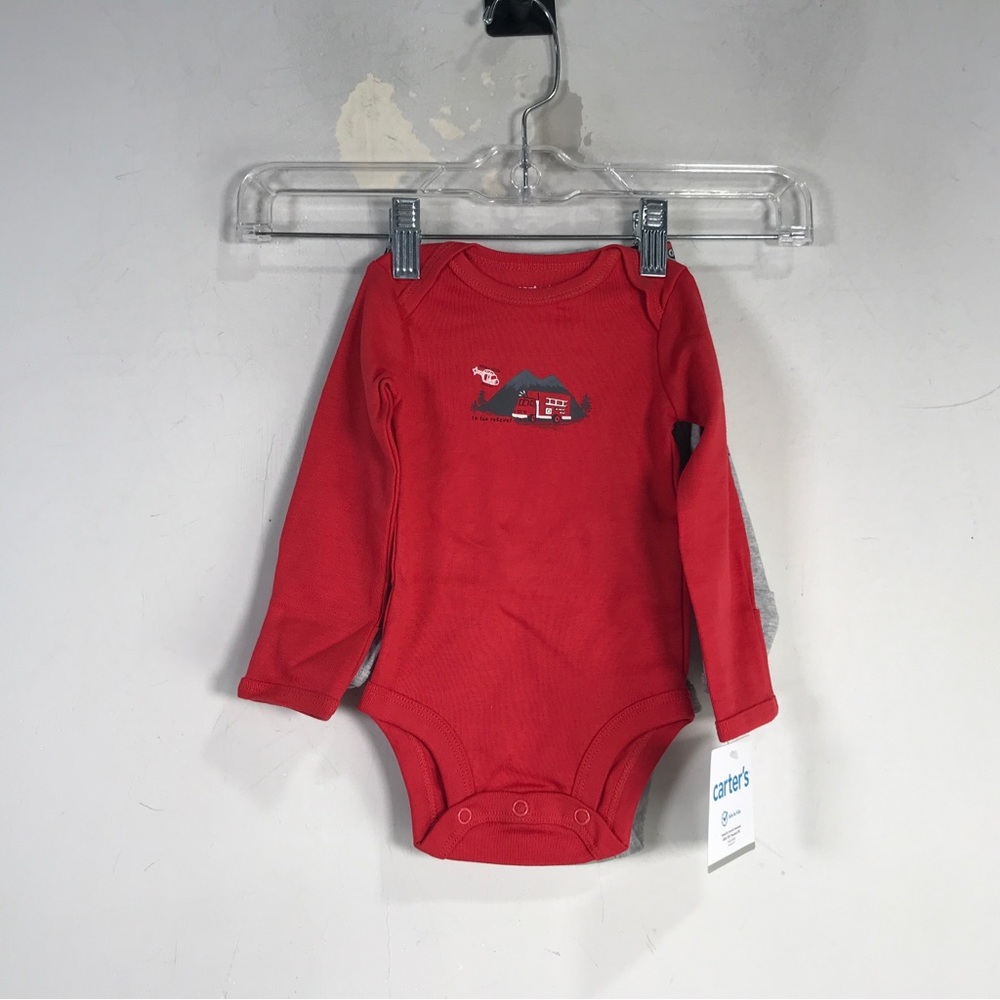 Carter's Firetruck 3 Piece Outfit Set, Baby Boy's Size 3M - Red/Grey